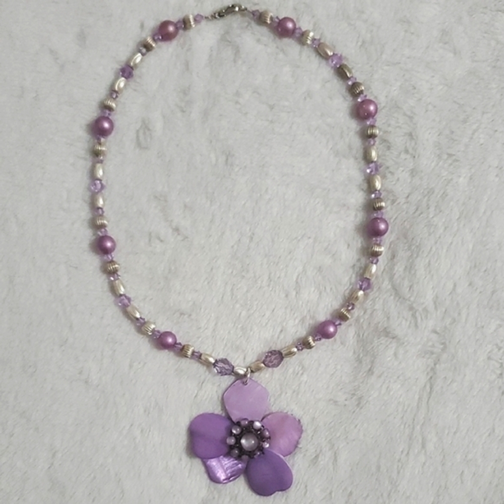 Artisan Made Purple Floral Beaded Necklace
